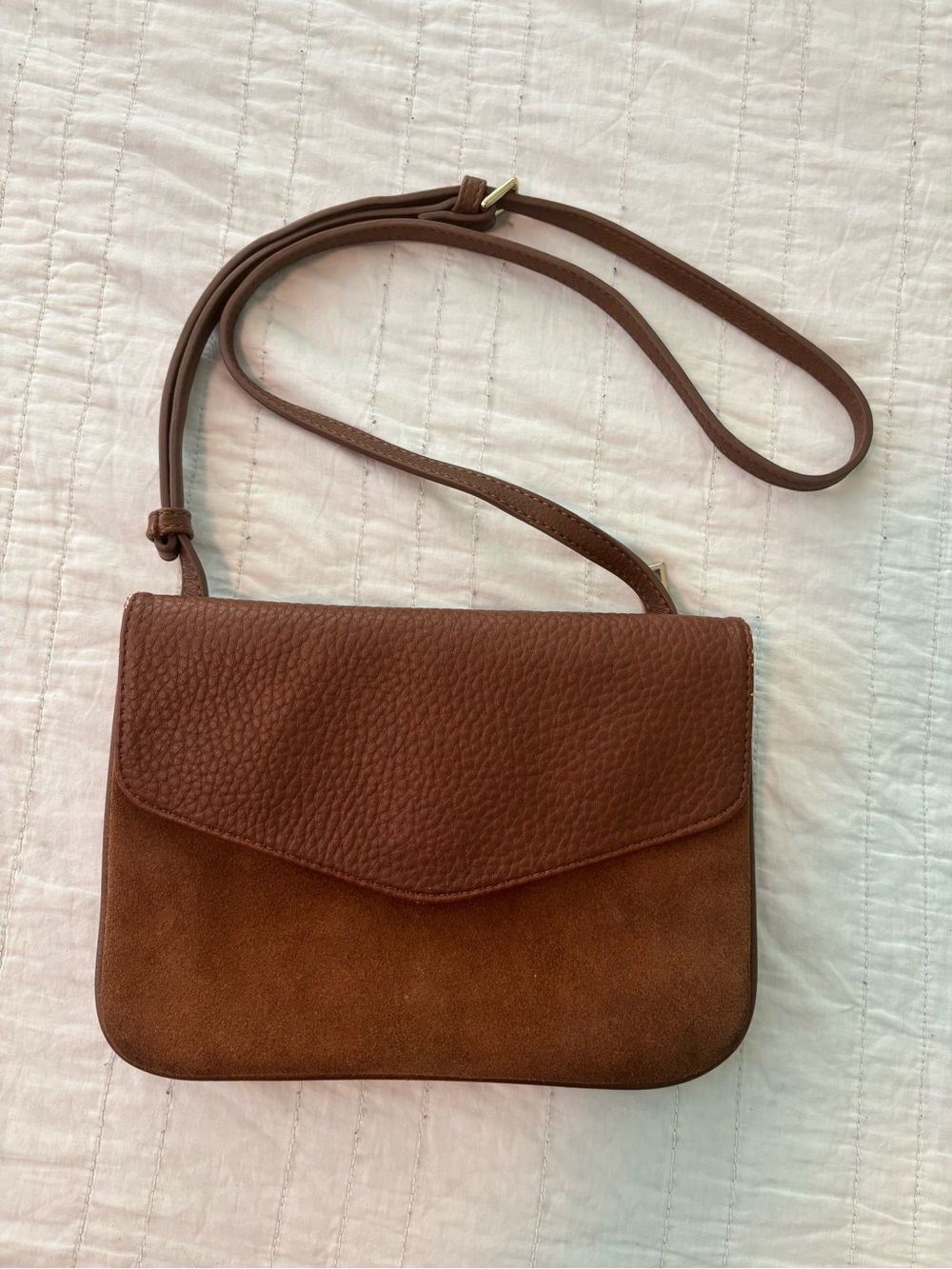 Brown Leather & Suede Envelope Crossbody Bag Dual Compartment 3 pocket Interior